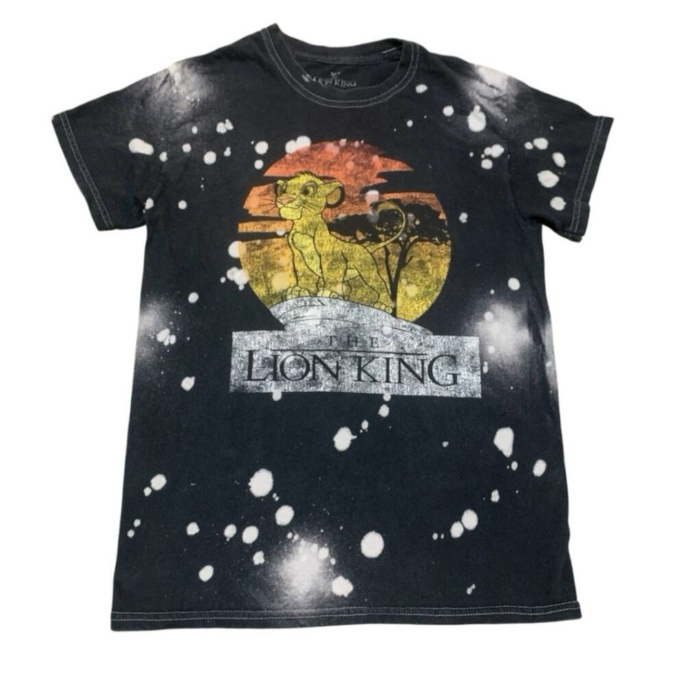 Disney Lion King Simba T-Shirt Size Small Black Bleach Splatter Distressed